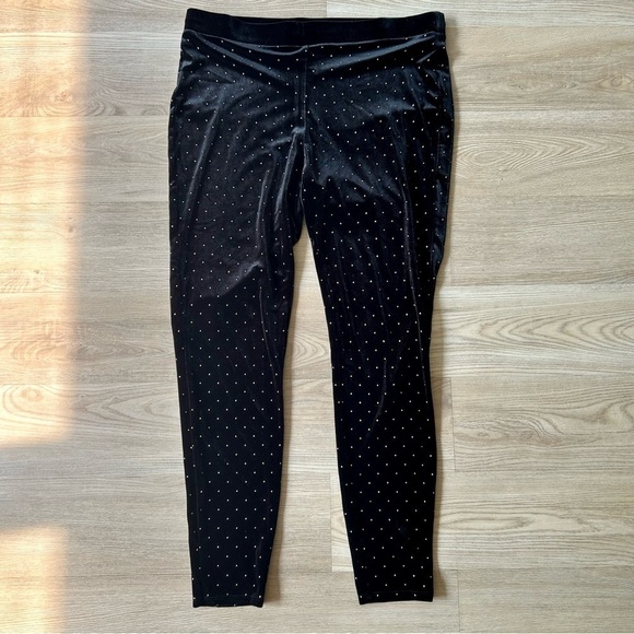 Express Pants - Express Black Velvet Leggings Mid Rise Gold Embellishments